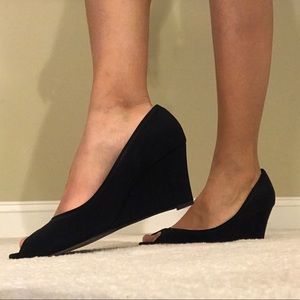 Salvatore Ferragamo Black Wedge Peeptoe Heels